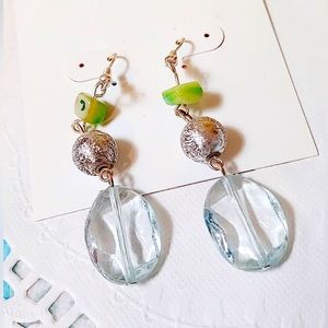 Beaded Blue Dangling Earrings